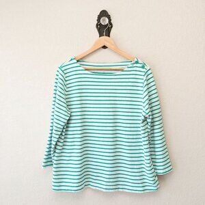 St John’s Bay Green White Stripe Top Women’s Large Cotton Shoulder Buttons